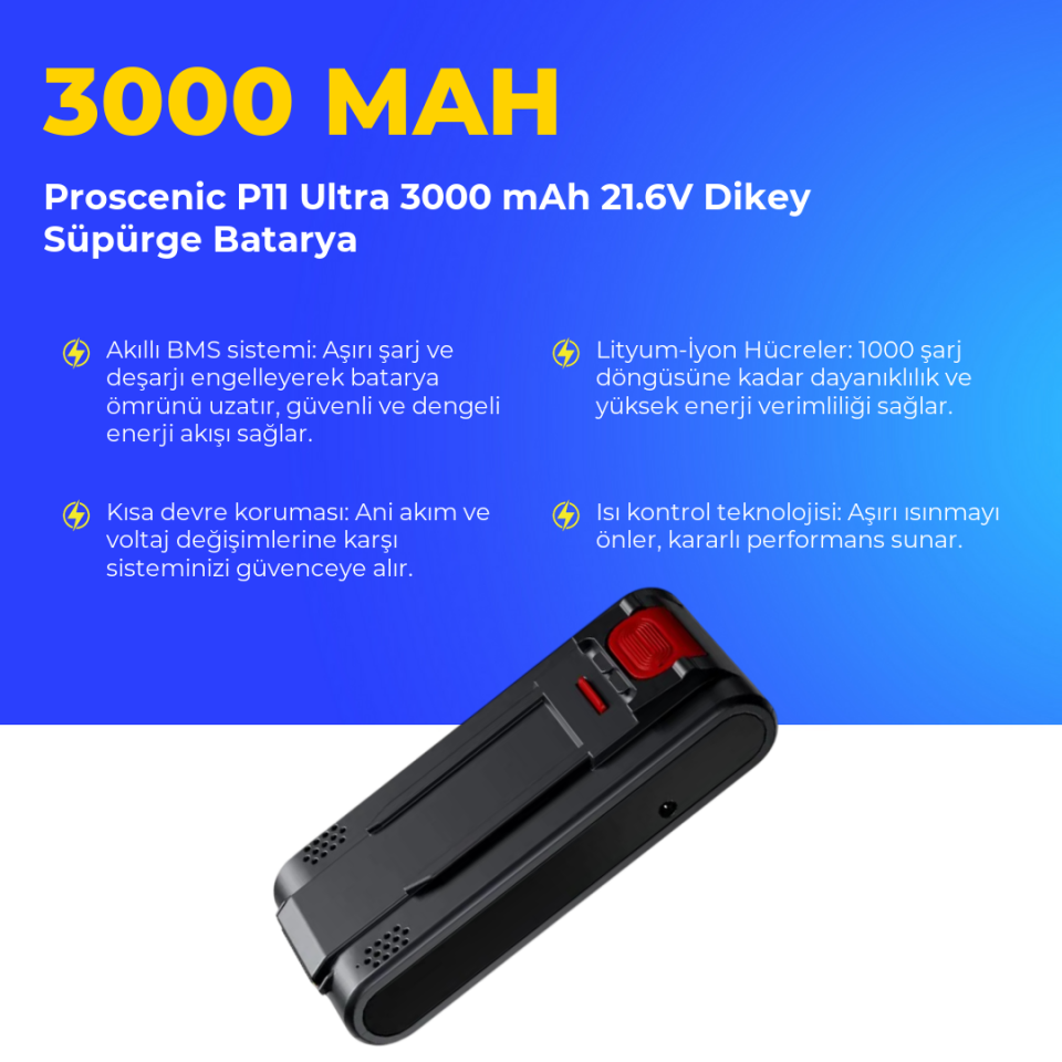 Proscenic P11 Ultra 3000 mAh 21.6V Dikey Süpürge Batarya