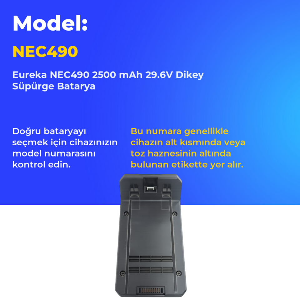 Eureka NEC490 2500 mAh 29.6V Dikey Süpürge Batarya