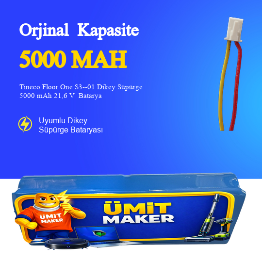 Tineco Floor One S3--01 Dikey Süpürge 5000 mAh 21,6 V  Batarya – Orjinal Uyumlu Uzun Ömürlü, Yüksek Performans Pil