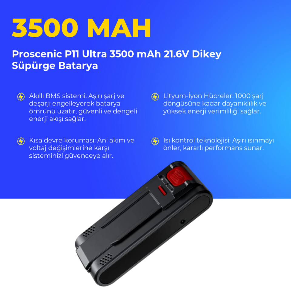 Proscenic P11 Ultra 3500 mAh 21.6V Dikey Süpürge Batarya
