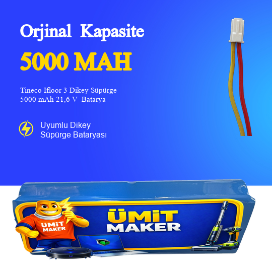 Tineco Ifloor 3 Dikey Süpürge 5000 mAh 21,6 V  Batarya – Orjinal Uyumlu Uzun Ömürlü, Yüksek Performans Pil