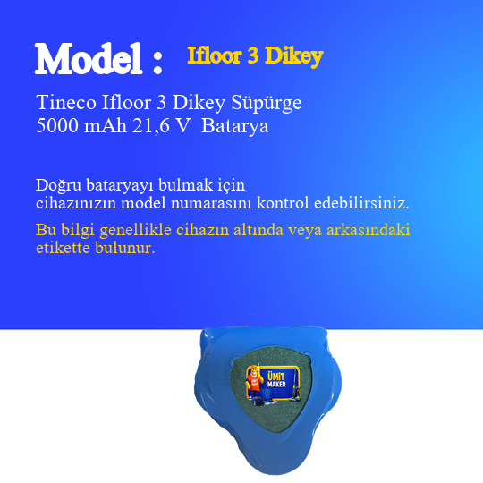Tineco Ifloor 3 Dikey Süpürge 5000 mAh 21,6 V  Batarya – Orjinal Uyumlu Uzun Ömürlü, Yüksek Performans Pil