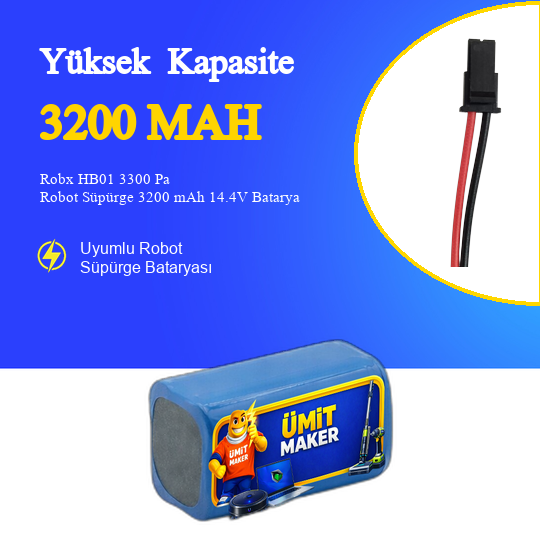 Robx HB01 3300 Pa Robot Süpürge 3200 mAh 14.4V Batarya – Orjinal Uyumlu Uzun Ömürlü, Yüksek Performans Pil