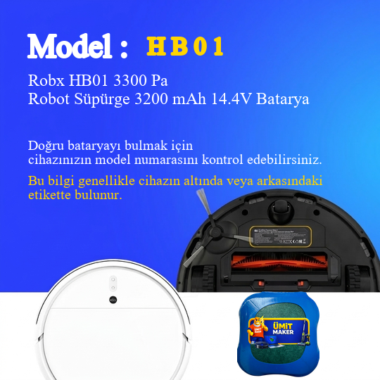 Robx HB01 3300 Pa Robot Süpürge 3200 mAh 14.4V Batarya – Orjinal Uyumlu Uzun Ömürlü, Yüksek Performans Pil