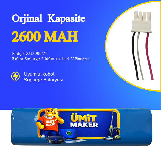 Philips XU2000/22 Robot Süpürge 2600mAh 14.4 V Batarya – Orjinal Uyumlu Uzun Ömürlü, Yüksek Performans Pil