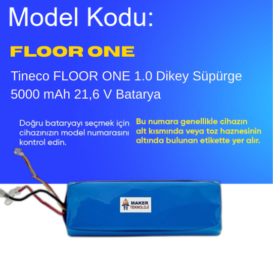 Tineco FLOOR ONE 1.0 Dikey Süpürge 5000 mAh 21,6 V  Batarya – Orjinal Uyumlu Uzun Ömürlü, Yüksek Performans Pil