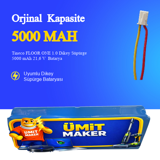 Tineco FLOOR ONE 1.0 Dikey Süpürge 5000 mAh 21,6 V  Batarya – Orjinal Uyumlu Uzun Ömürlü, Yüksek Performans Pil