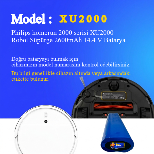 Philips homerun 2000 serisi XU2000 Robot Süpürge 2600mAh 14.4 V Batarya – Orjinal Uyumlu Uzun Ömürlü, Yüksek Performans Pil