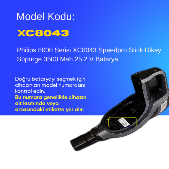 Philips 8000 Serisi XC8043 Speedpro Stick Dikey Süpürge 3500 Mah 25.2 V Batarya – Orjinal Uyumlu Uzun Ömürlü, Maksimum Performans Pil