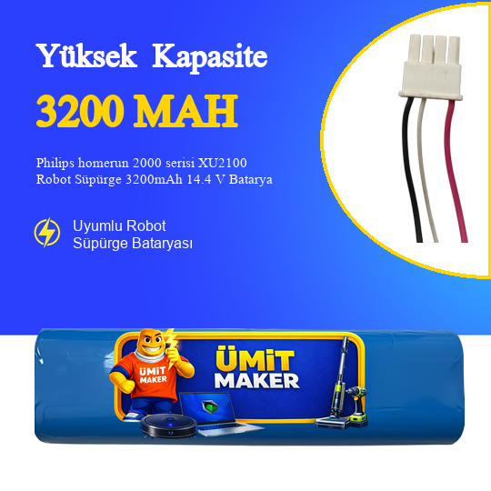 Philips homerun 2000 serisi XU2100 Robot Süpürge 3200mAh 14.4 V Batarya – Orjinal Uyumlu Uzun Ömürlü, Yüksek Performans Pil