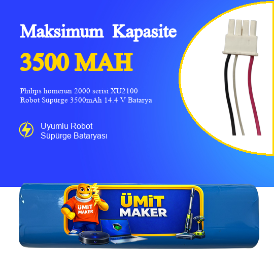 Philips homerun 2000 serisi XU2100 Robot Süpürge 3500mAh 14.4 V Batarya – Orjinal Uyumlu Uzun Ömürlü, Yüksek Performans Pil