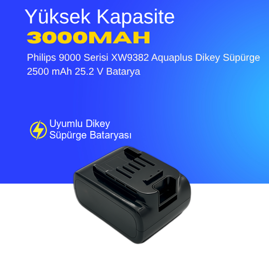 Philips 9000 Serisi XW9385/01 AquaTrio Dikey Süpürge 3000 mAh 25.2 V  Batarya – Orjinal Uyumlu Uzun Ömürlü, Yüksek Performans Pil