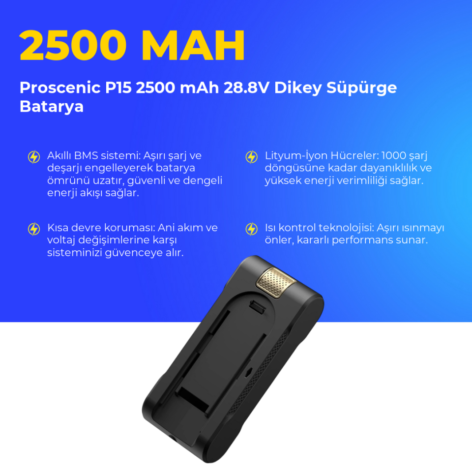 Proscenic P15 2500 mAh 28.8V Dikey Süpürge Batarya