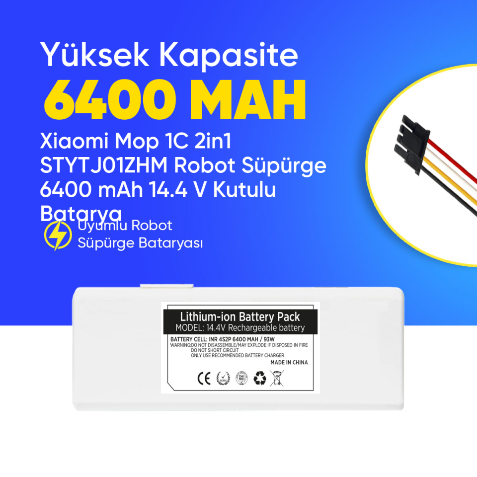 Xiaomi Mop 1C 2in1 STYTJ01ZHM Robot Süpürge 6400 mAh 14.4 V Kutulu Batarya – Orjinal Uyumlu Uzun Ömürlü, Yüksek Performans Pil
