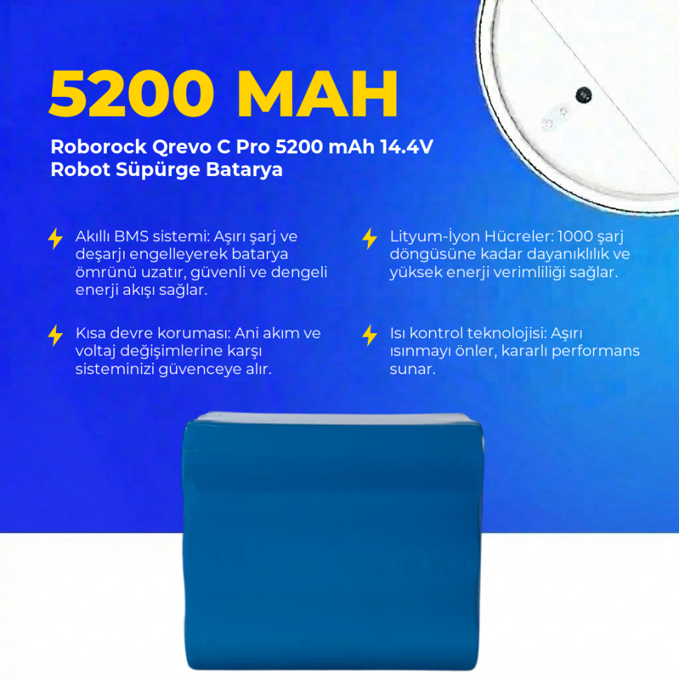 Roborock Qrevo C Pro 5200 mAh 14.4V Robot Süpürge Batarya