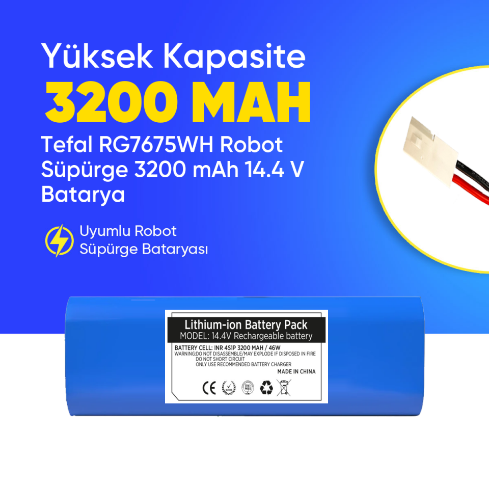Tefal RG7675WH Robot Süpürge 3200 mAh 14.4 V  Batarya – Orjinal Uyumlu Uzun Ömürlü, Yüksek Performans Pil