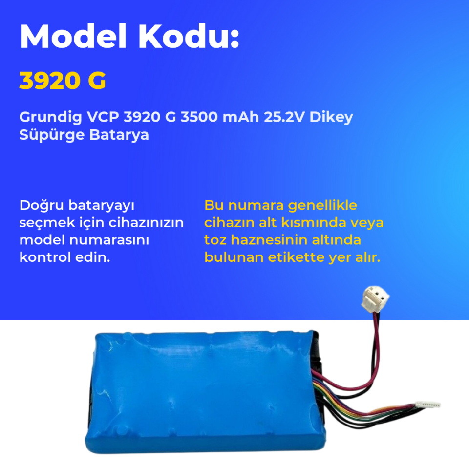 Grundig VCP 3920 G 3500 mAh 25.2V Dikey Süpürge Batarya