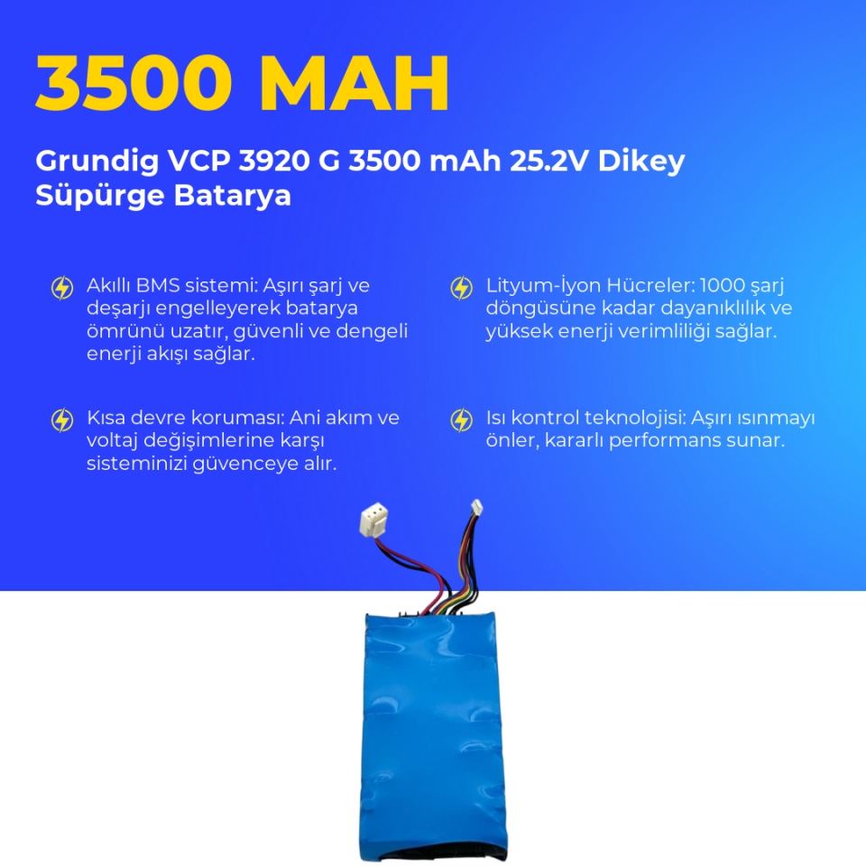 Grundig VCP 3920 G 3500 mAh 25.2V Dikey Süpürge Batarya