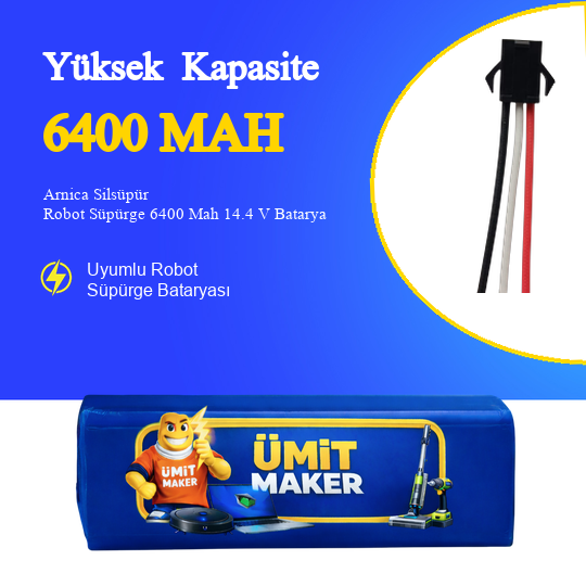 Arnica Silsüpür Robot Süpürge 6400 Mah 14.4 V Batarya – Orjinal Uyumlu Uzun Ömürlü, Yüksek Performans Pil