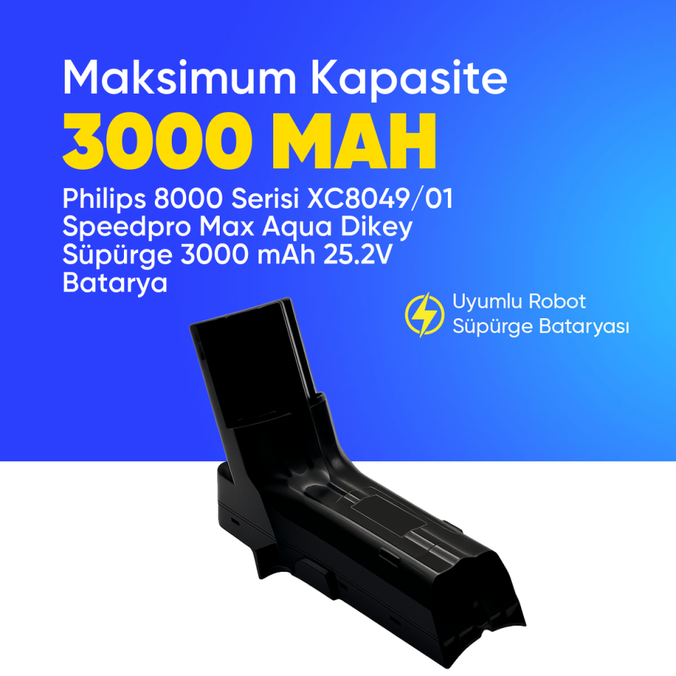 Philips 8000 Serisi XC8049/01 Speedpro Max Aqua Dikey Süpürge 3000 mAh 25.2 V  Batarya – Orjinal Uyumlu Uzun Ömürlü, Yüksek Performans Pil