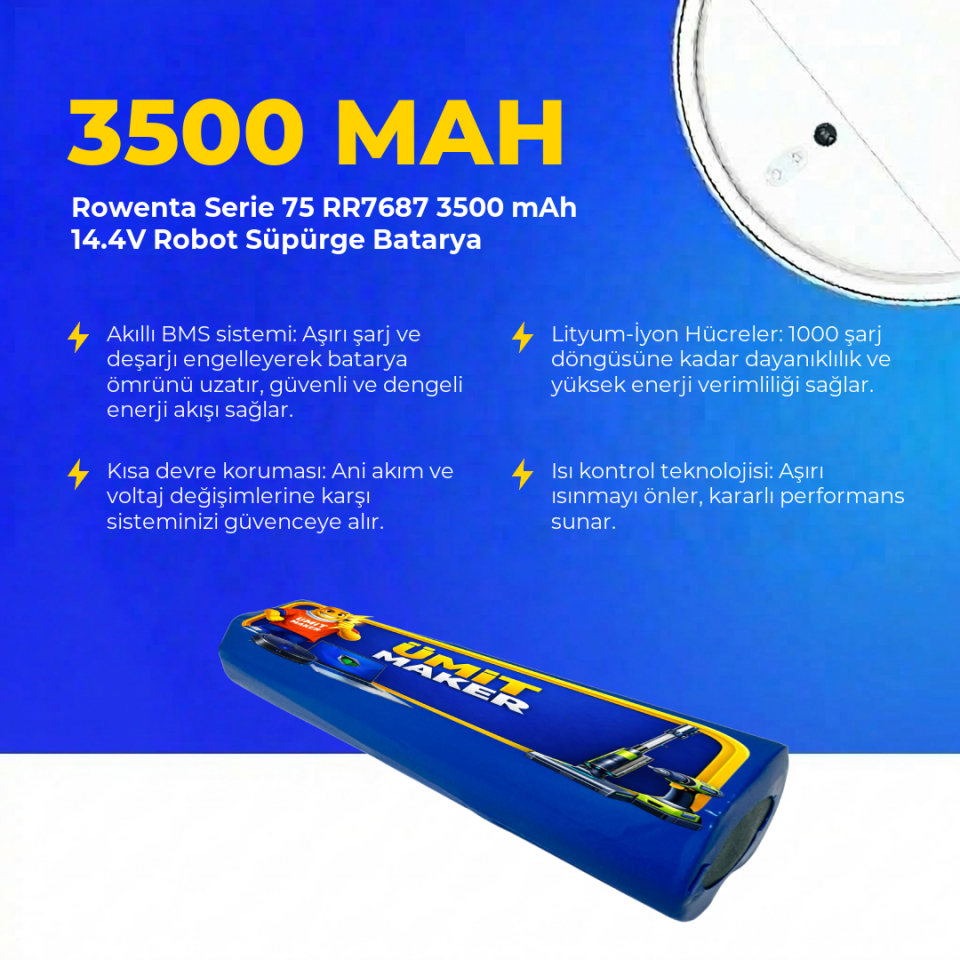 Rowenta Serie 75 RR7687 3500 mAh 14.4V Robot Süpürge Batarya