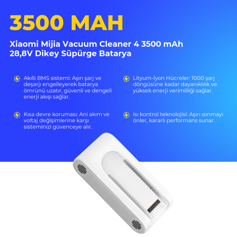 Xiaomi Mijia Vacuum Cleaner 4 3500 mAh 28,8V Dikey Süpürge Batarya