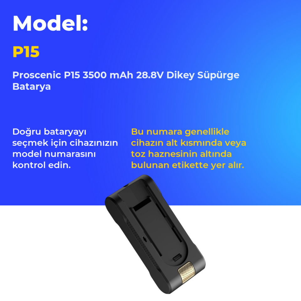 Proscenic P15 3500 mAh 28.8V Dikey Süpürge Batarya
