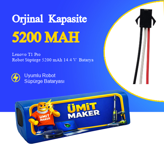 Lenovo T1 Pro Robot Süpürge 5200 mAh 14.4 V  Batarya – Orjinal Uyumlu Uzun Ömürlü, Yüksek Performans Pil