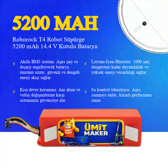 Roborock T4 Robot Süpürge 5200 mAh 14.4 V Kutulu Batarya – Orjinal Uyumlu Uzun Ömürlü, Yüksek Performans Pil
