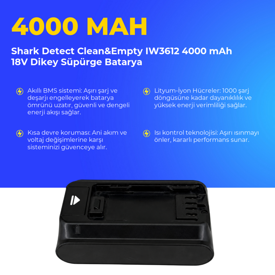 Shark Detect Clean&Empty IW3612 4000 mAh 18V Dikey Süpürge Batarya