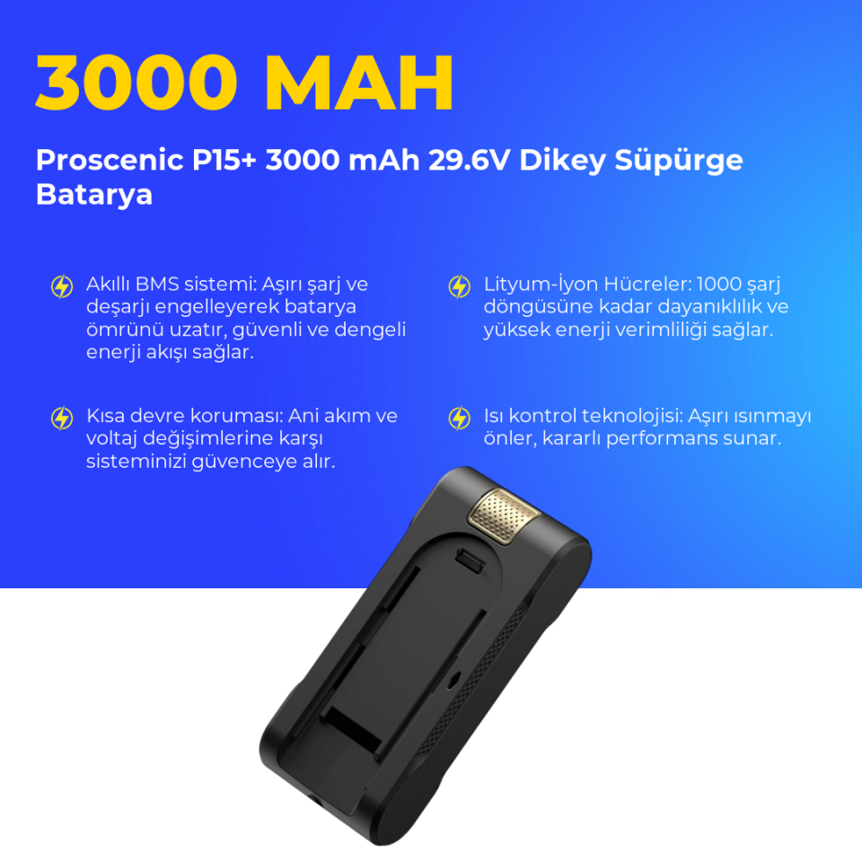 Proscenic P15+ 3000 mAh 29.6V Dikey Süpürge Batarya