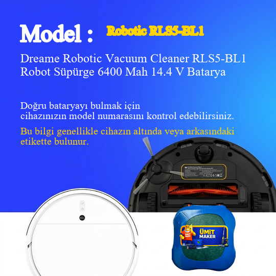 Dreame Robotic Vacuum Cleaner RLS5-BL1 Robot Süpürge 6400 Mah 14.4 V Batarya – Orjinal Uyumlu Uzun Ömürlü, Yüksek Performans Pil