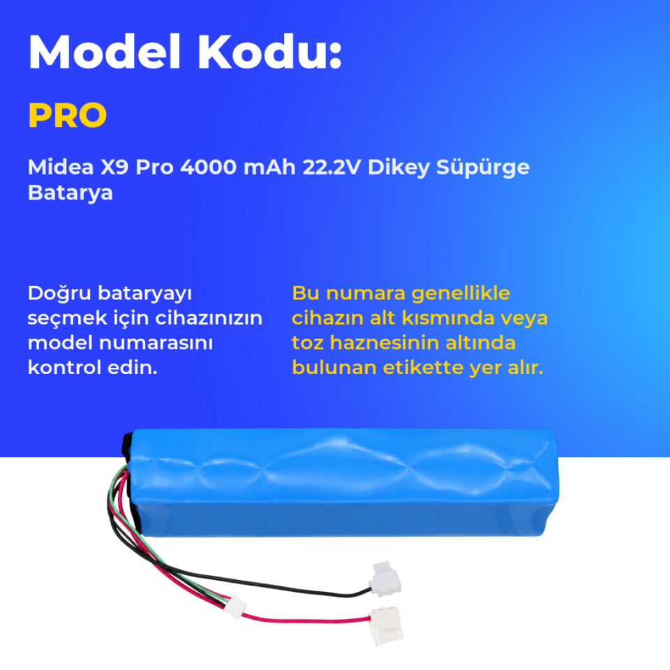 Midea X9 Pro 4000 mAh 22.2V Dikey Süpürge Batarya