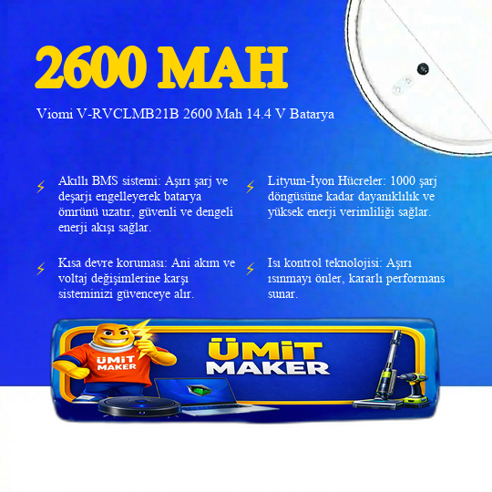 Viomi V-RVCLMB21B Robot Süpürge 2600 mAh 14.4 V Yanmaz Batarya