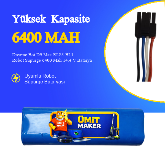 Dreame Bot D9 Max RLS5-BL1 Robot Süpürge 6400 Mah 14.4 V Batarya – Orjinal Uyumlu Uzun Ömürlü, Yüksek Performans Pil