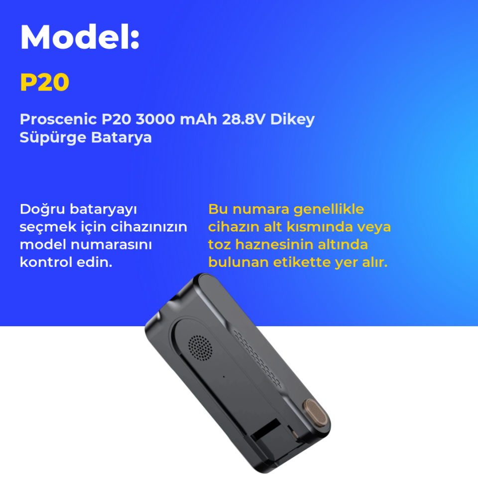 Proscenic P20 3000 mAh 28.8V Dikey Süpürge Batarya