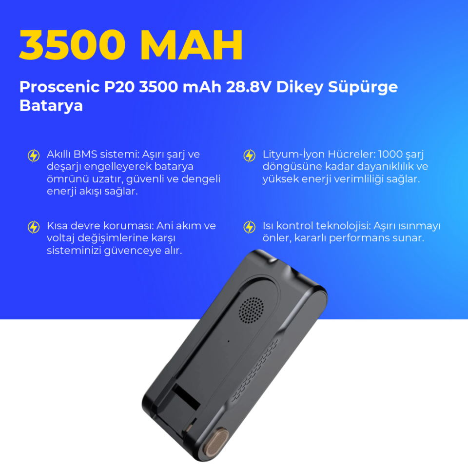 Proscenic P20 3500 mAh 28.8V Dikey Süpürge Batarya