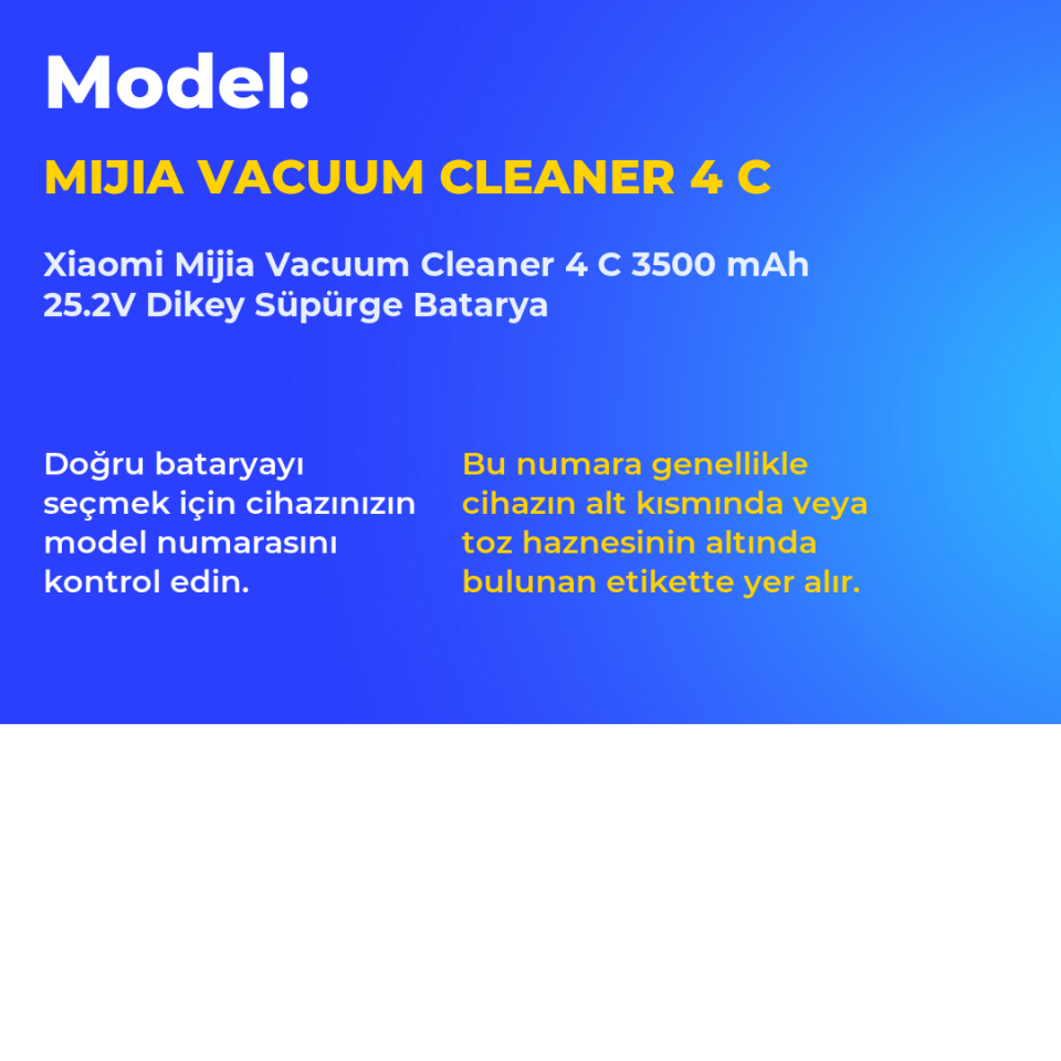 Xiaomi Mijia Vacuum Cleaner 4 C 3500 mAh 25.2V Dikey Süpürge Batarya