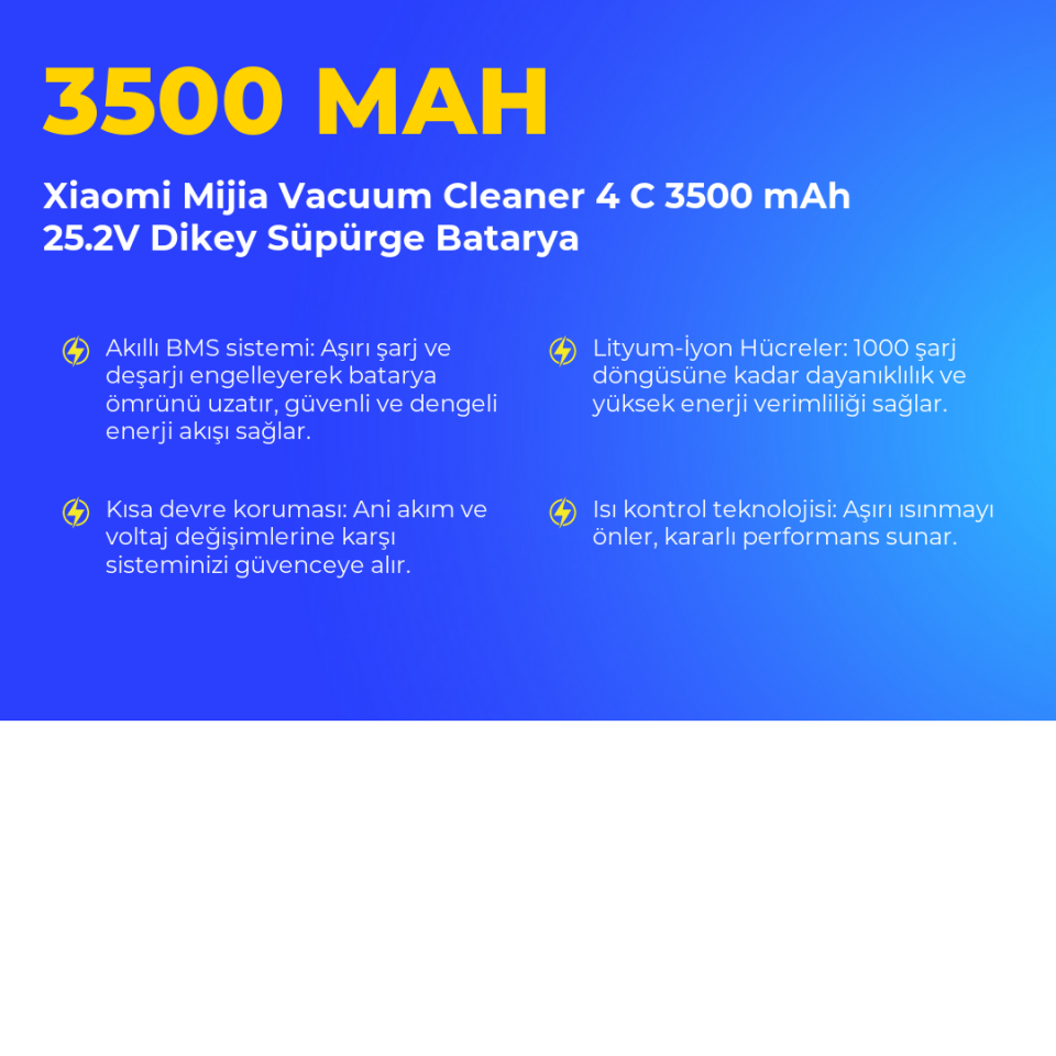 Xiaomi Mijia Vacuum Cleaner 4 C 3500 mAh 25.2V Dikey Süpürge Batarya