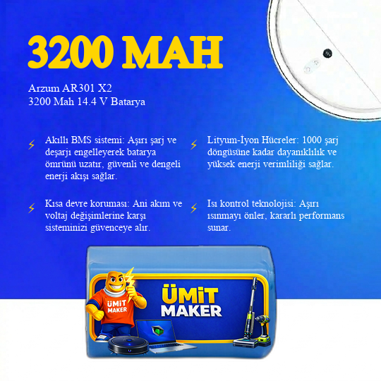 Arzum AR301 X2 3200 Mah 14.4 V Batarya – Orjinal Uyumlu Uzun Ömürlü, Yüksek Performans Pil
