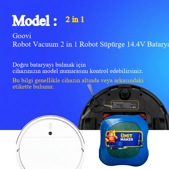 Goovi Robot Vacuum 2 in 1 Robot Süpürge 3500 mAh 14.4V Batarya