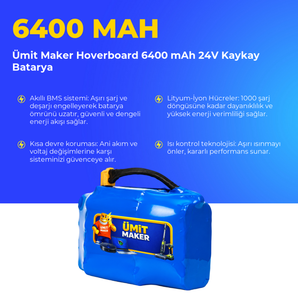Hoverboard 6400 mAh 24V Kaykay Batarya