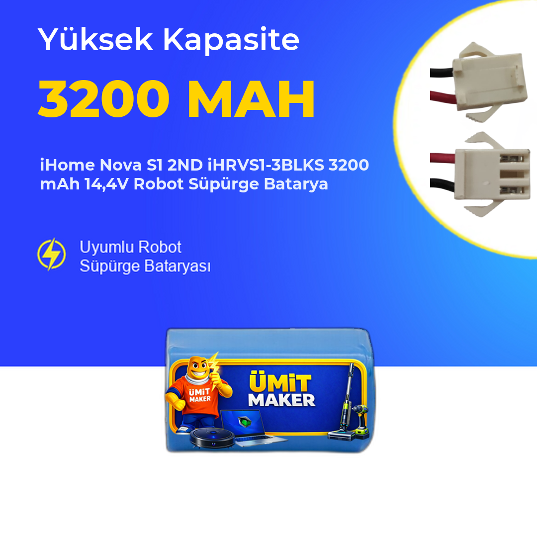iHome Nova S1 2ND iHRVS1-3BLKS 3200 mAh 14,4V Robot Süpürge Batarya