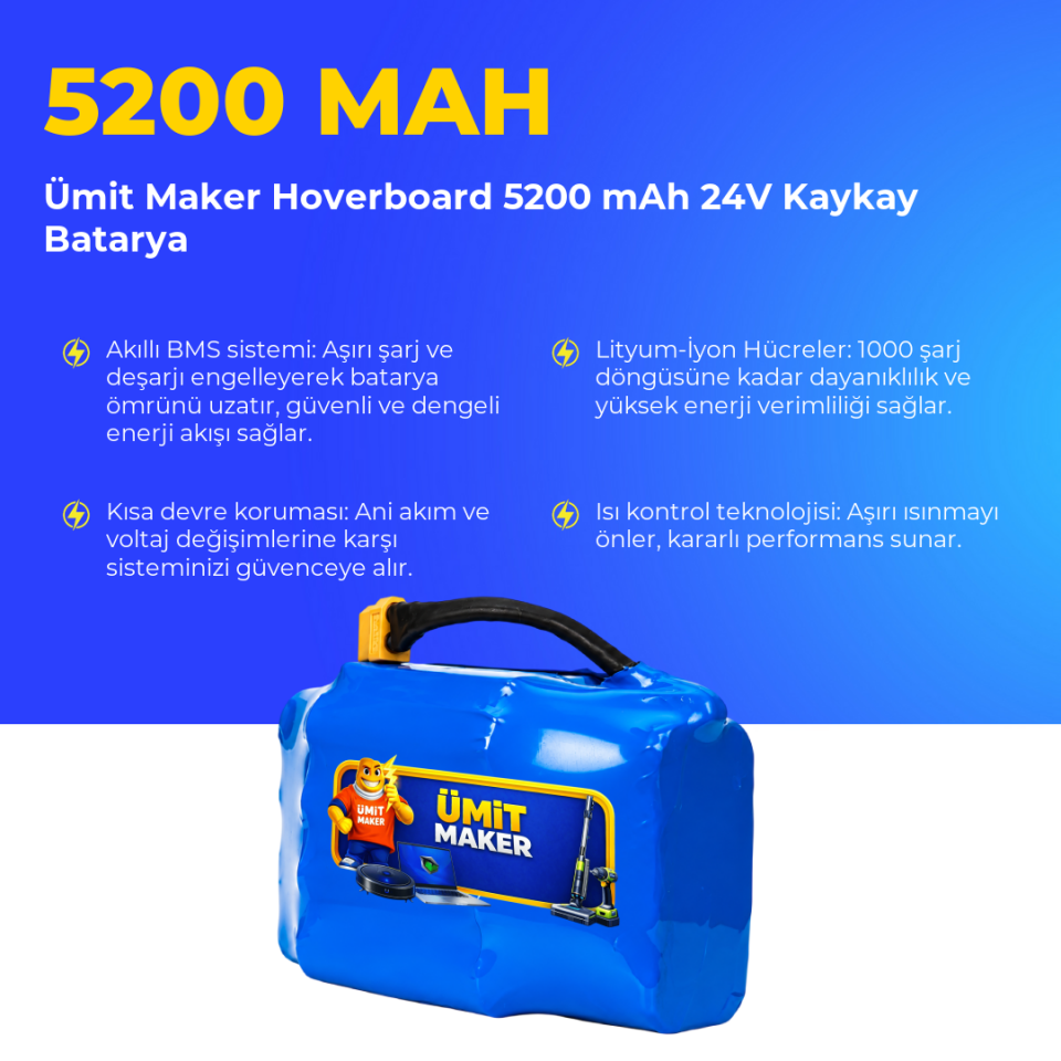 Hoverboard 5200 mAh 24V Kaykay Batarya