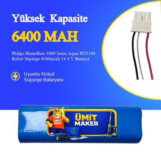 Philips HomeRun 3000 Serisi Aqua XU3100 Robot Süpürge 6400mAh 14.4 V Batarya – Orjinal Uyumlu Uzun Ömürlü, Yüksek Performans Pil