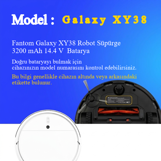 Fantom Galaxy XY38 Robot Süpürge 3200 mAh 14.4 V  Batarya – Orjinal Uyumlu Uzun Ömürlü, Yüksek Performans Pil