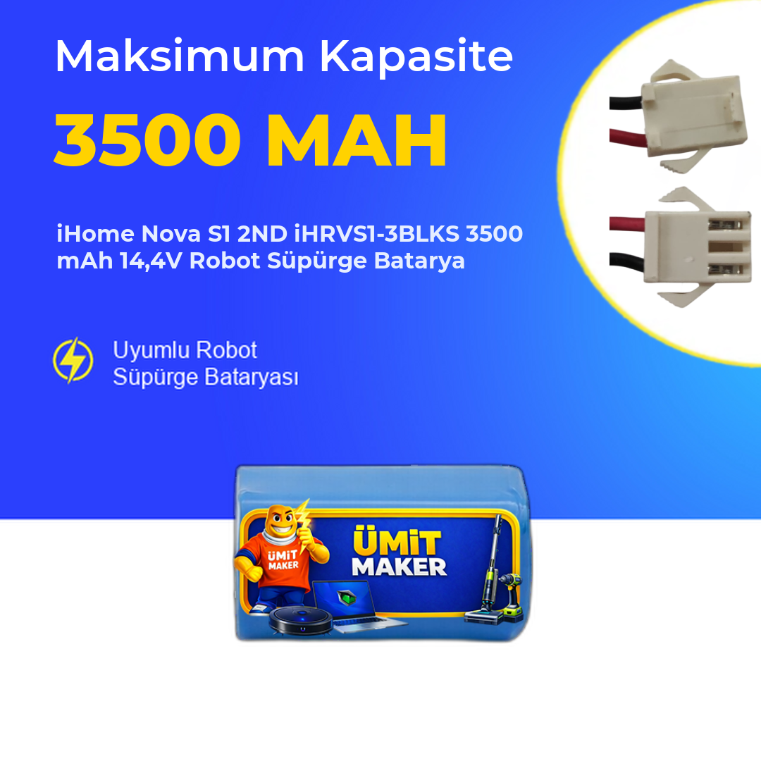 iHome Nova S1 2ND iHRVS1-3BLKS 3500 mAh 14,4V Robot Süpürge Batarya