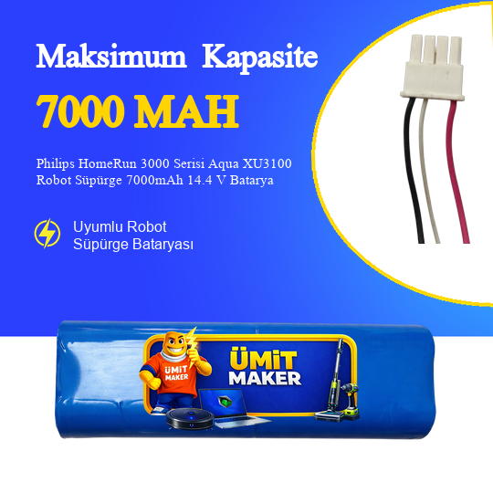 Philips HomeRun 3000 Serisi Aqua XU3100 Robot Süpürge 7000mAh 14.4 V Batarya – Orjinal Uyumlu Uzun Ömürlü, Yüksek Performans Pil