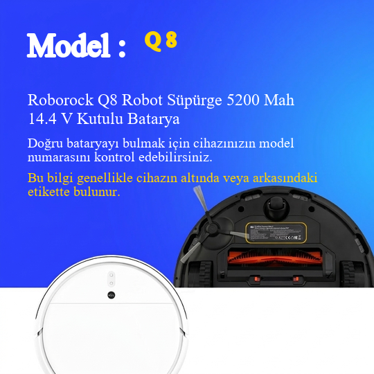 Roborock Q8 Robot Süpürge 5200 Mah 14.4 V Kutulu Batarya – Orjinal Uyumlu Uzun Ömürlü, Yüksek Performans Pil