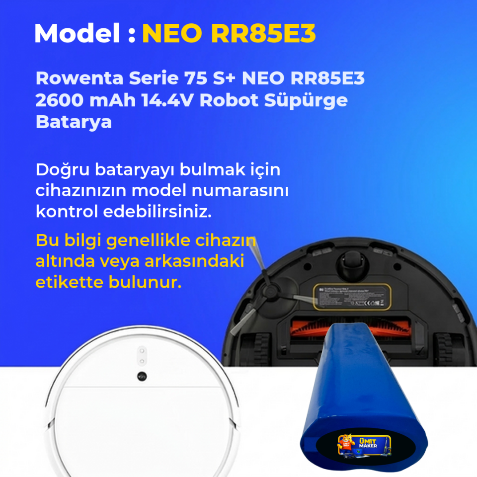 Rowenta Serie 75 S+ NEO RR85E3 2600 mAh 14.4V Robot Süpürge Batarya
